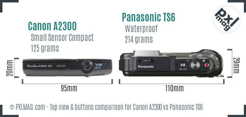 Canon A2300 vs Panasonic TS6 top view buttons comparison