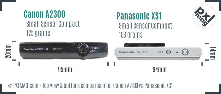 Canon A2300 vs Panasonic XS1 top view buttons comparison