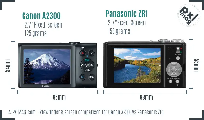 Canon A2300 vs Panasonic ZR1 Screen and Viewfinder comparison Canon A2300 vs Panasonic ZR1 Screen and Viewfinder comparison