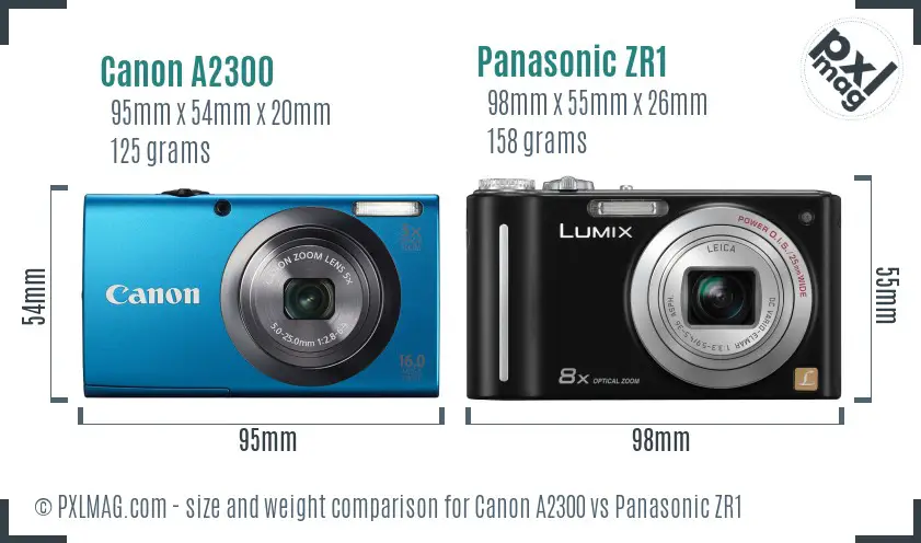 Canon A2300 vs Panasonic ZR1 size comparison Canon A2300 vs Panasonic ZR1 size comparison