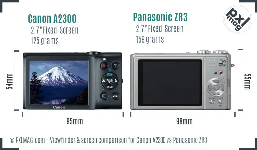 Canon A2300 vs Panasonic ZR3 Screen and Viewfinder comparison