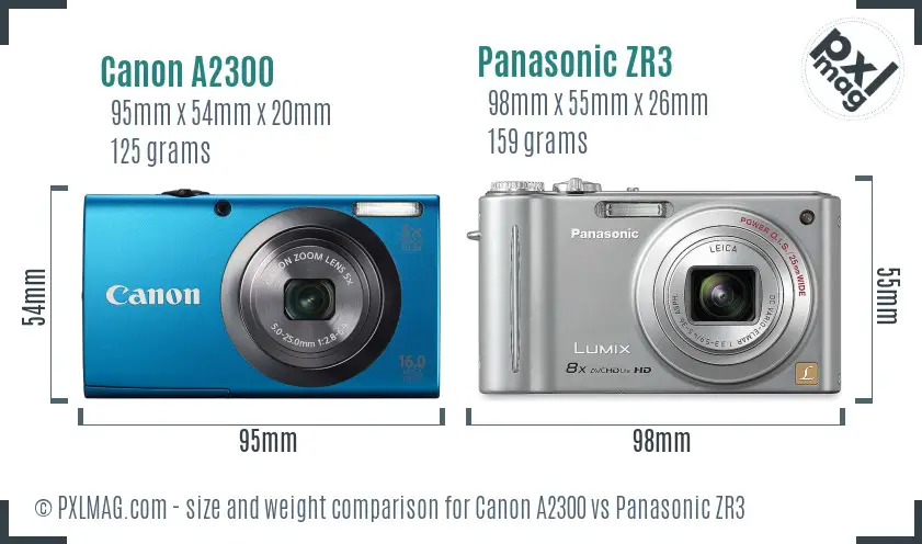 Canon A2300 vs Panasonic ZR3 size comparison
