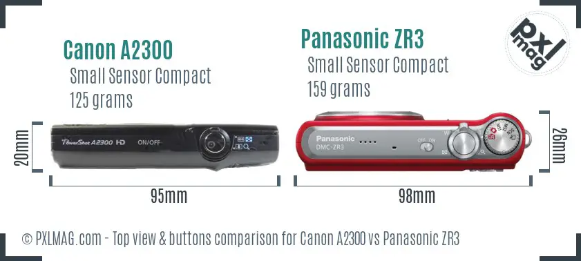 Canon A2300 vs Panasonic ZR3 top view buttons comparison