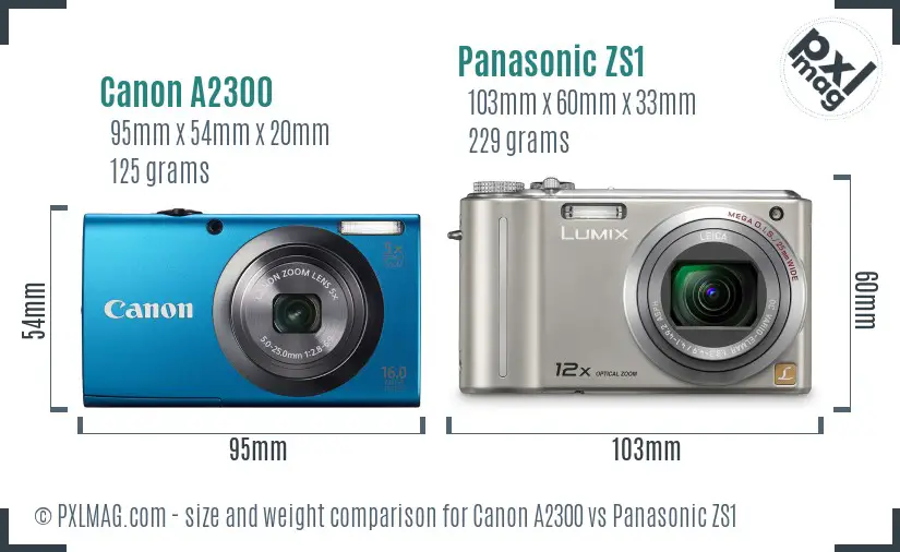 Canon A2300 vs Panasonic ZS1 size comparison Canon A2300 vs Panasonic ZS1 size comparison