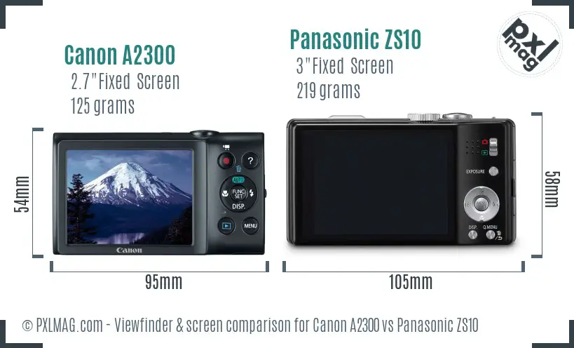 Canon A2300 vs Panasonic ZS10 Screen and Viewfinder comparison