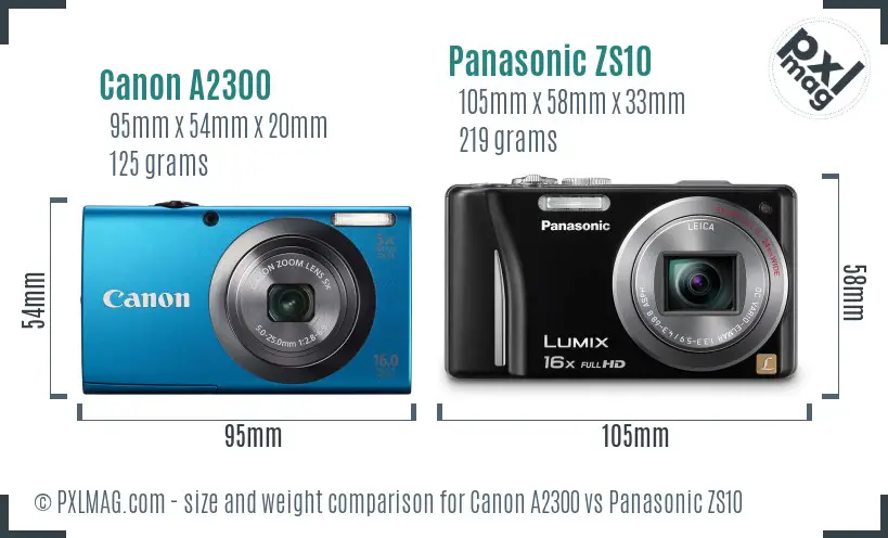 Canon A2300 vs Panasonic ZS10 size comparison