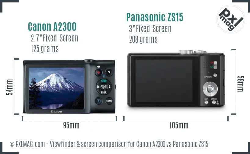 Canon A2300 vs Panasonic ZS15 Screen and Viewfinder comparison