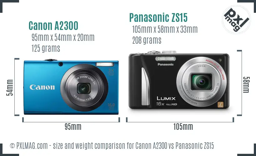Canon A2300 vs Panasonic ZS15 size comparison