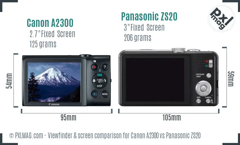 Canon A2300 vs Panasonic ZS20 Screen and Viewfinder comparison