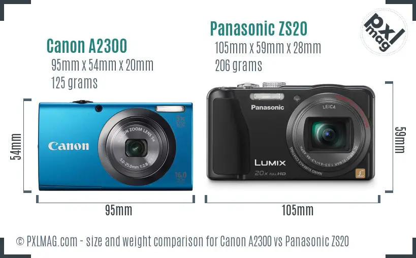 Canon A2300 vs Panasonic ZS20 size comparison