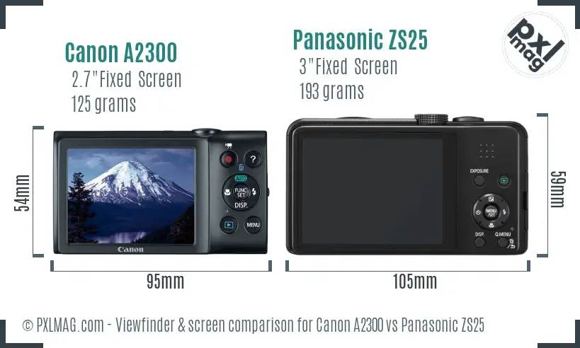 Canon A2300 vs Panasonic ZS25 Screen and Viewfinder comparison