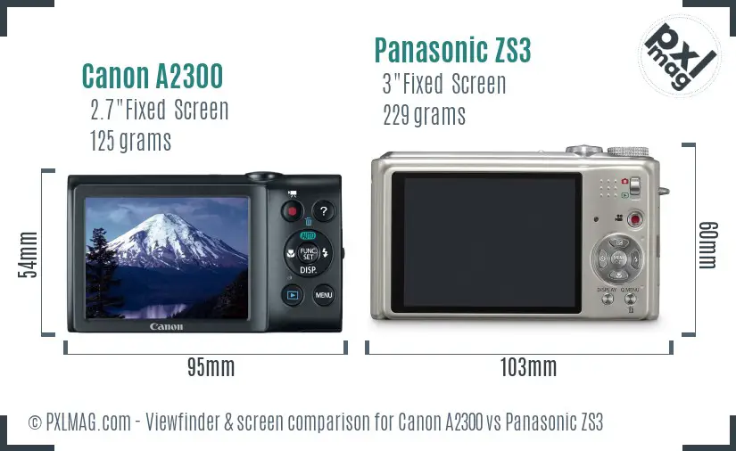 Canon A2300 vs Panasonic ZS3 Screen and Viewfinder comparison