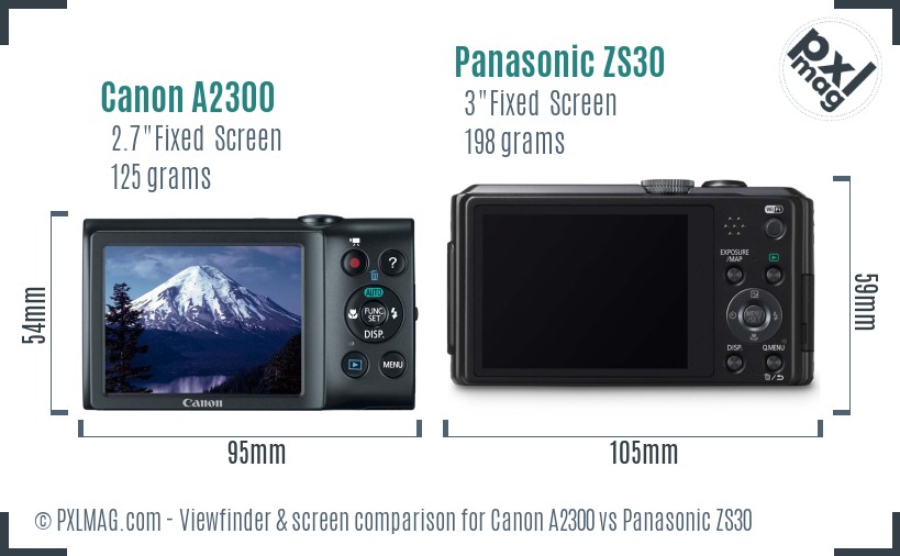 Canon A2300 vs Panasonic ZS30 Screen and Viewfinder comparison