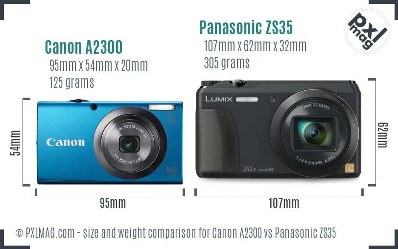 Canon A2300 vs Panasonic ZS35 size comparison