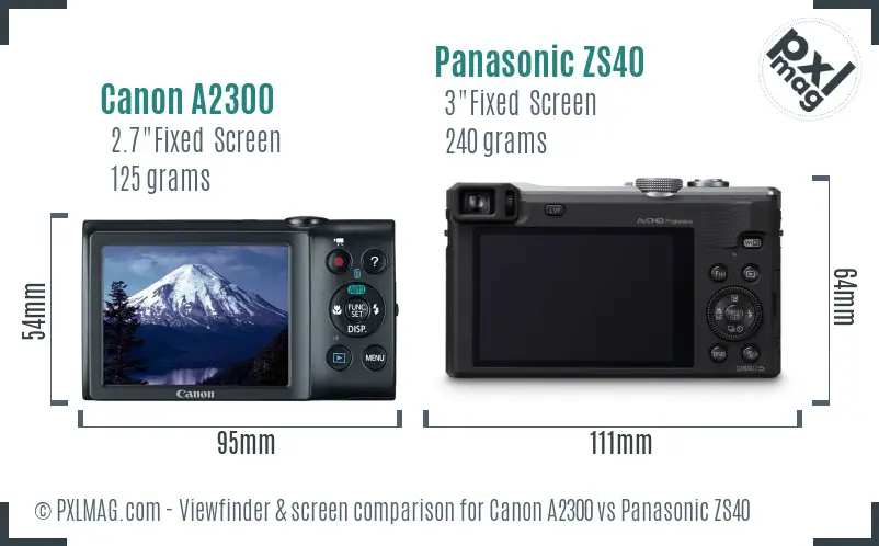 Canon A2300 vs Panasonic ZS40 Screen and Viewfinder comparison