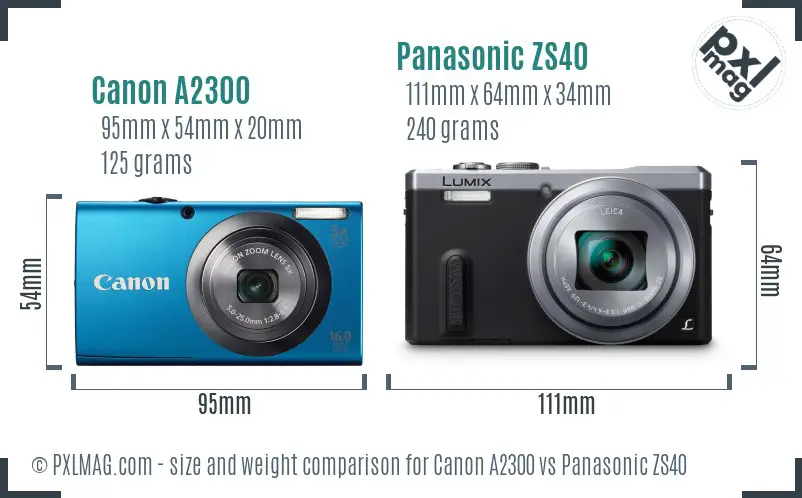 Canon A2300 vs Panasonic ZS40 size comparison
