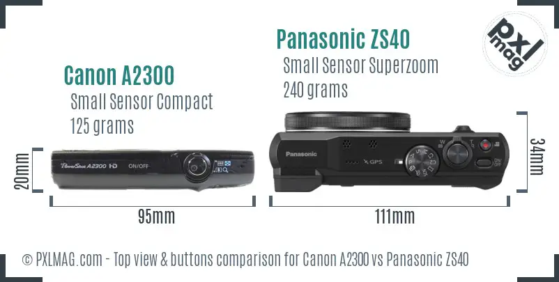 Canon A2300 vs Panasonic ZS40 top view buttons comparison