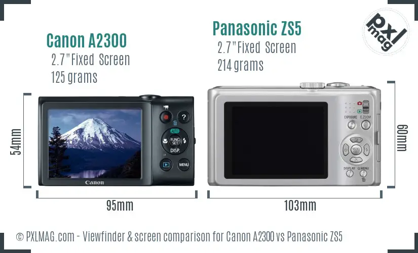 Canon A2300 vs Panasonic ZS5 Screen and Viewfinder comparison