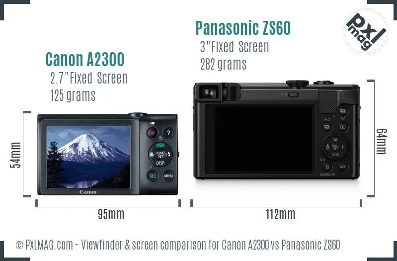 Canon A2300 vs Panasonic ZS60 Screen and Viewfinder comparison