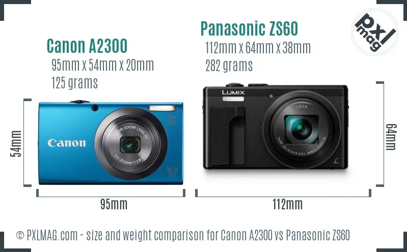 Canon A2300 vs Panasonic ZS60 size comparison