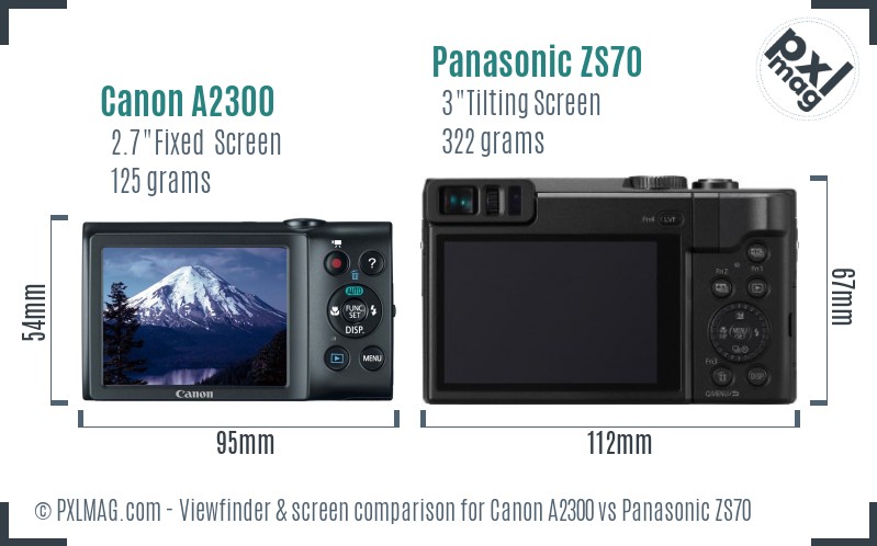 Canon A2300 vs Panasonic ZS70 Screen and Viewfinder comparison