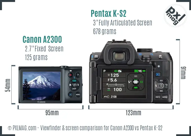 Canon A2300 vs Pentax K-S2 Screen and Viewfinder comparison