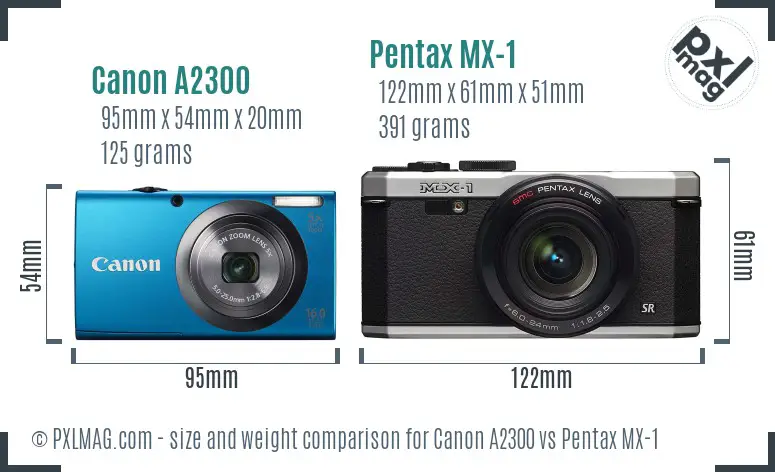 Canon A2300 vs Pentax MX-1 size comparison