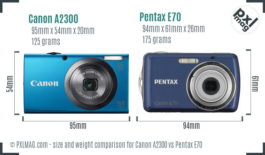 Canon A2300 vs Pentax E70 size comparison