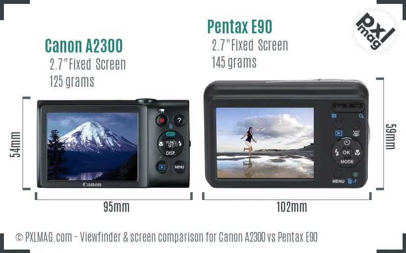 Canon A2300 vs Pentax E90 Screen and Viewfinder comparison