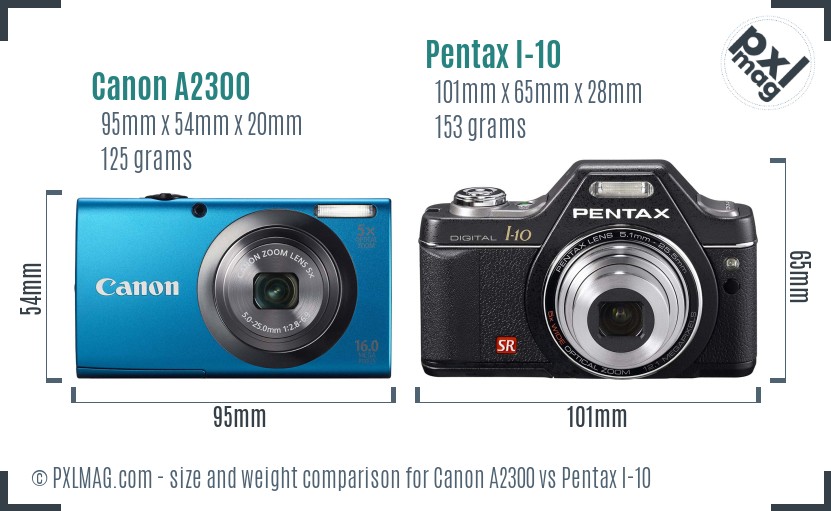 Canon A2300 vs Pentax I-10 size comparison