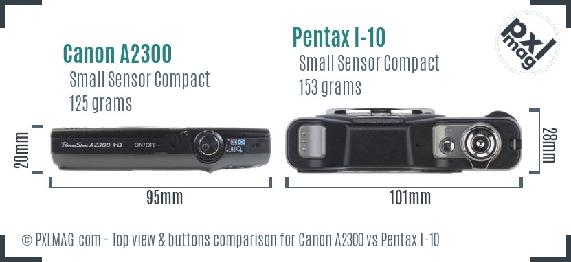 Canon A2300 vs Pentax I-10 top view buttons comparison