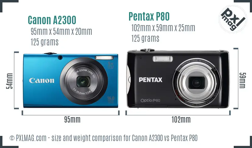 Canon A2300 vs Pentax P80 size comparison