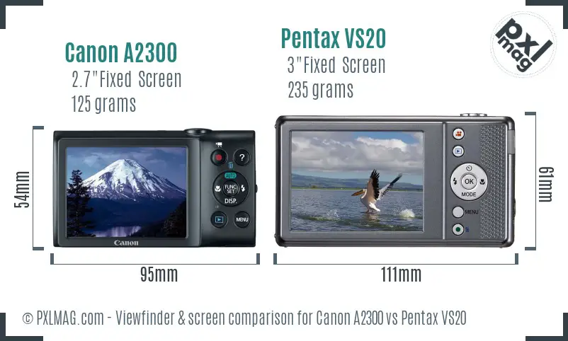 Canon A2300 vs Pentax VS20 Screen and Viewfinder comparison