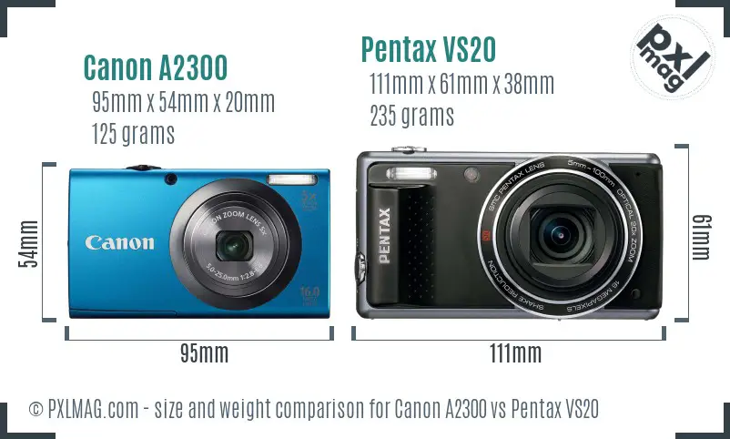 Canon A2300 vs Pentax VS20 size comparison