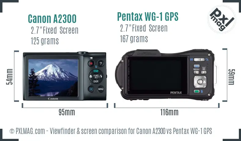 Canon A2300 vs Pentax WG-1 GPS Screen and Viewfinder comparison