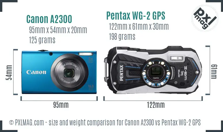 Canon A2300 vs Pentax WG-2 GPS size comparison