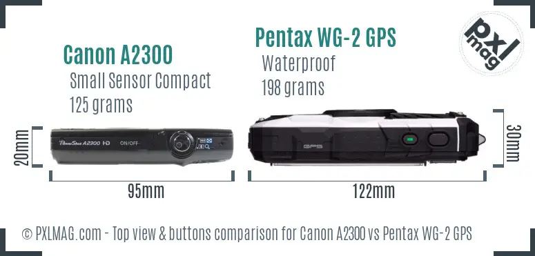 Canon A2300 vs Pentax WG-2 GPS top view buttons comparison