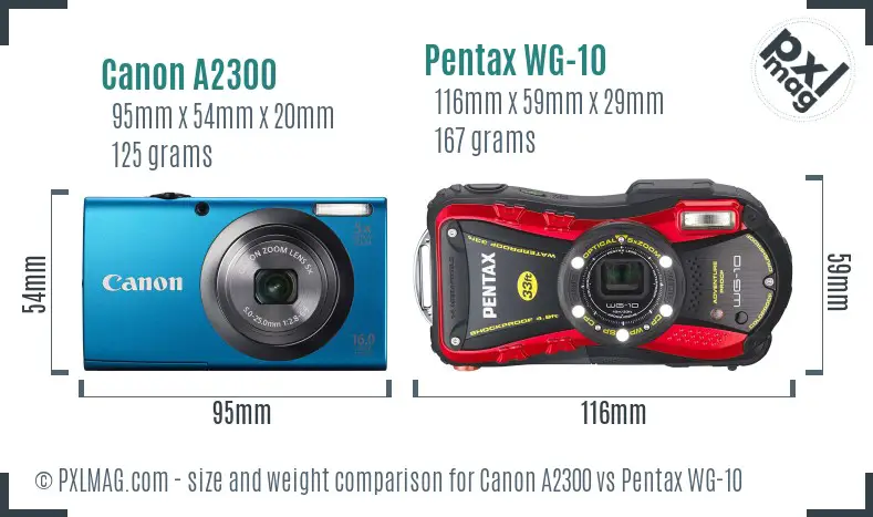 Canon A2300 vs Pentax WG-10 size comparison Canon A2300 vs Pentax WG-10 size comparison