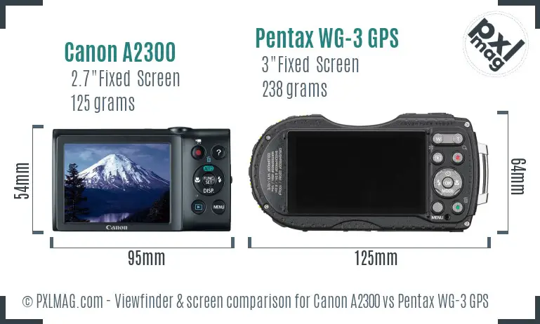 Canon A2300 vs Pentax WG-3 GPS Screen and Viewfinder comparison