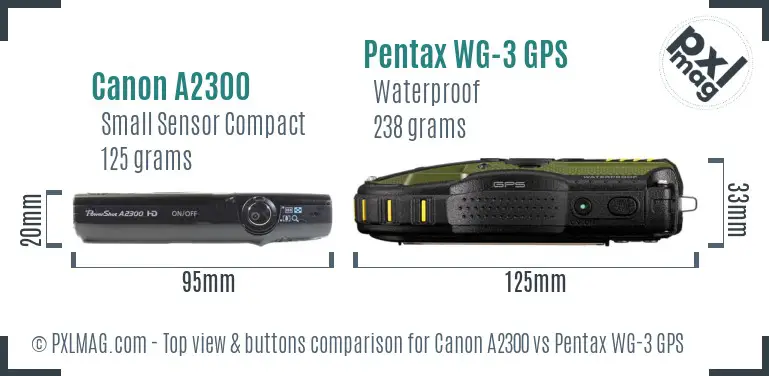 Canon A2300 vs Pentax WG-3 GPS top view buttons comparison