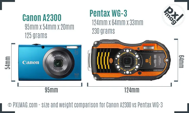 Canon A2300 vs Pentax WG-3 size comparison Canon A2300 vs Pentax WG-3 size comparison