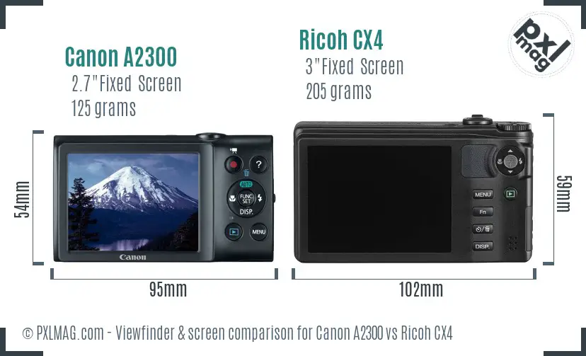 Canon A2300 vs Ricoh CX4 Screen and Viewfinder comparison Canon A2300 vs Ricoh CX4 Screen and Viewfinder comparison