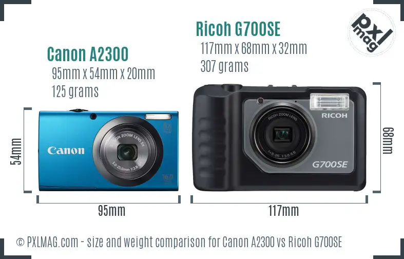 Canon A2300 vs Ricoh G700SE size comparison
