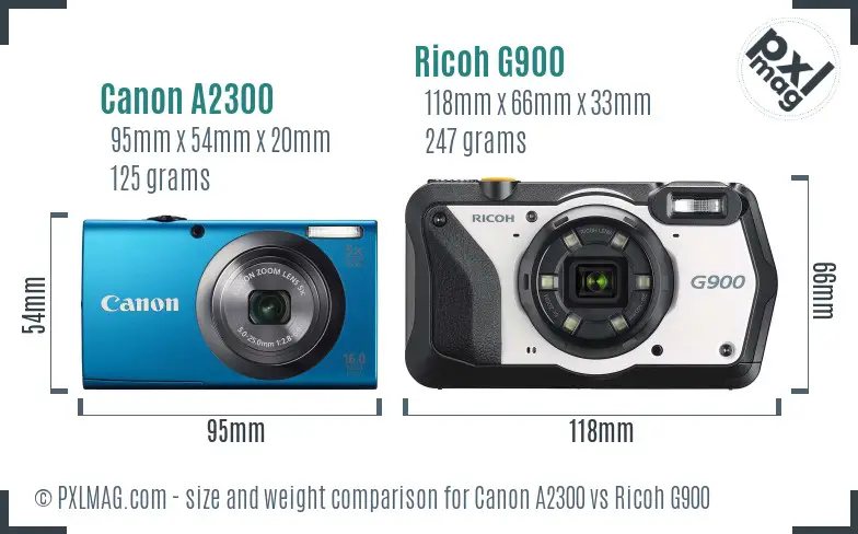Canon A2300 vs Ricoh G900 size comparison Canon A2300 vs Ricoh G900 size comparison