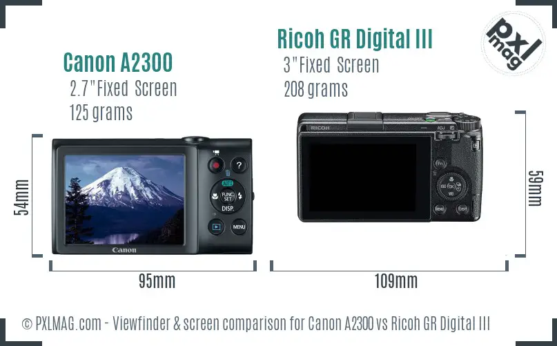 Canon A2300 vs Ricoh GR Digital III Screen and Viewfinder comparison