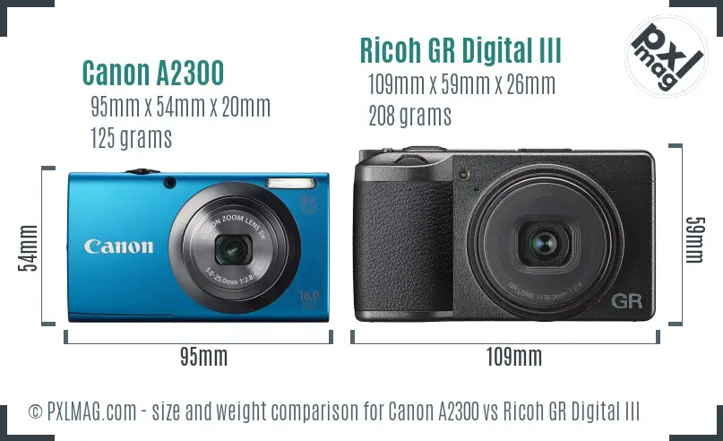 Canon A2300 vs Ricoh GR Digital III size comparison