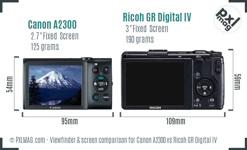 Canon A2300 vs Ricoh GR Digital IV Screen and Viewfinder comparison