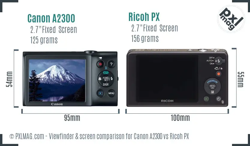 Canon A2300 vs Ricoh PX Screen and Viewfinder comparison Canon A2300 vs Ricoh PX Screen and Viewfinder comparison
