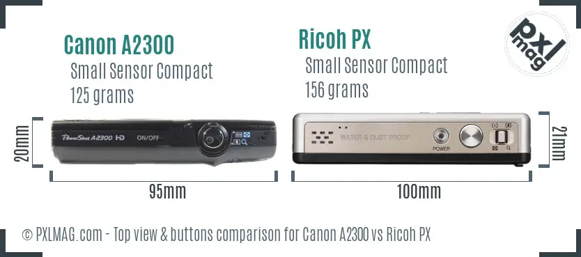 Canon A2300 vs Ricoh PX top view buttons comparison Canon A2300 vs Ricoh PX top view buttons comparison
