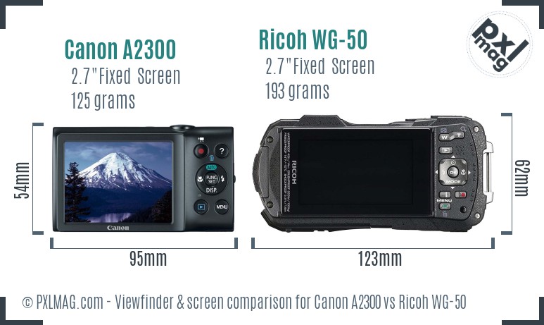 Canon A2300 vs Ricoh WG-50 Screen and Viewfinder comparison